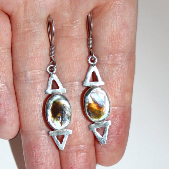 Sterling Silver Abalone Abstract Earrings - Picture 5 of 5